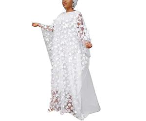 HD Afircan Robe en Mousseline de Soie pour Femme avec col Bateau Taille Unique