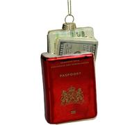 HD Collection Décoration de Noël en verre - 11,5 cm - Pendentif passeport avec billets de banque - Pendentif pour sapin de Noël - Pendentif pour sapin de Noël et décoration de sapin de Noël - Rouge