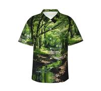 Hd Green Nature Chemise hawaïenne à manches courtes pour homme Chemise de plage boutonnée d'été légère, noir, XX-Large