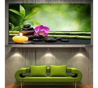 HD impression moderne orchidée Zen Spa pierre bambou bougie peinture à l'huile sur toile Art affiche fleur mur Art photo, pour salon décoration murale Pas de cadre (Size : 50 x 100cm Unframed)