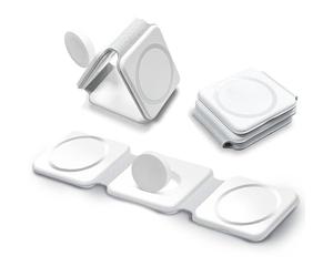 Hd-line Chargeur magnétique sans Fil 3 en 1, Pliable, Compatible avec iPhone 15, 14, 13, 12, Apple Watch Ultra 9/8/7/6/5/4/3/2/SE/AirPods 2/3/Pro, Chargeur Rapide, Blanc