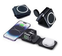 Hd-line Chargeur magnétique sans Fil 3 en 1, Pliable, Compatible avec iPhone 15, 14, 13, 12, Apple Watch Ultra 9/8/7/6/5/4/3/2/SE/AirPods 2/3/Pro, Chargeur Rapide, Noir