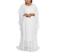 HD Robe Caftan Africaine en Dentelle brodée Rihestone Robe de soirée Grande Taille Plusieurs Options de Couleur, Dentelle Blanche, Taille Unique