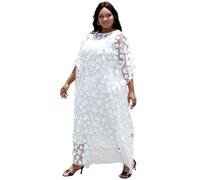 HD Robe Caftan Africaine en Mousseline de Soie pour Femme avec appliqués à Fleurs, Taille Unique, Taille Unique
