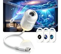 HD Smart Dynamic 5D Holographic Night Light Projector Usb Galaxy Projector with 3/6/12/24 Projection Films Plug and Play 360° Adjustable for Kid Adults Bedroom Ceiling Wall Room (With 3 films)