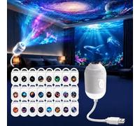 HD Smart Dynamic 5D Holographic Night Light Projector Usb Galaxy Projector with 3/6/12/24 Projection Films Plug and Play 360° Adjustable for Kid Adults Bedroom Ceiling Wall Room (With 24 films)