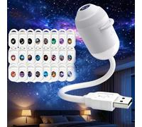 Hd Smart Dynamic 5d Holographic Night Light Projector,Usb Galaxy Projector with 6/12/24 Projection Films,Plug-and-Play,360° Adjustable,for Kid Adults Bedroom Ceiling Wall Room white：24Projection Films