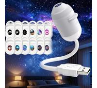 Hd Smart Dynamic 5d Holographic Night Light Projector,Usb Galaxy Projector with 6/12/24 Projection Films,Plug-and-Play,360° Adjustable,for Kid Adults Bedroom Ceiling Wall Room white：12Projection Films