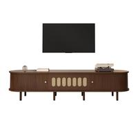 HD26020906 - Meuble TV bas moderne avec 2 portes coulissantes et 1 porte rabattable - Ovale - Avec pieds en bois - Pour salon, chambre à coucher - 180 x 40 x 40 cm - Noyer
