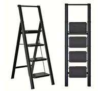 HD26042014 Escabeau de sécurité, pliable, avec pédale plus large et pieds antidérapants, charge maximale de 150 kg, pour la maison, le bureau, le jardin, noir