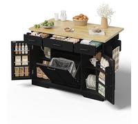 HD26060805 Desserte de cuisine sur roulettes avec plan de travail pliable et porte-serviettes, île de cuisine, chariot de service avec système de tri des déchets, 2 portes et 3 tiroirs, 120 × 45/70 ×