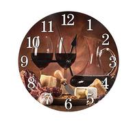 Hdadwy Dîner Romantique avec vin, Fromage et saucisses Traditionnelles Horloge Murale Horloge Ronde silencieuse à Piles Décoration Murale pour la Maison, Le Bureau et l'école 9,8 Pouces