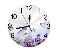Hdadwy Fleurs d'hortensias Bleus et Papillon Horloge Murale Ronde silencieuse sans tic-tac à Piles Facile à Lire pour étudiant Bureau école Maison Horloge décorative Art