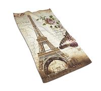 Hdadwy Serviette à Main Douce Vintage Paris Tour Eiffel Papillon et Fleur Serviettes de Bain Gant de Toilette pour Maison/Plage/Yoga 27,5 "X 15,7"