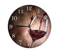 Hdadwy Vin Rouge versé dans l'horloge Murale en Verre de vin à Piles Horloge Ronde silencieuse décoration Murale pour la Maison, Le Bureau, l'école 9,8 Pouces