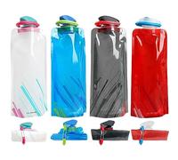HDAKDDHG Lot de 4 bouteilles d'eau pliables de 700 ml, sans BPA, portables et réutilisables avec mousqueton pour sports de plein air, randonnée, aventure, voyage, cyclisme