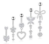 HDAKDDHG Lot de 5 piercings de nombril en argent sterling pour femme et fille, 1, Argent, Pas de gemme
