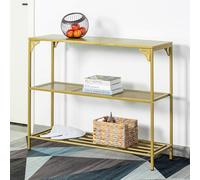 HDANI Table Console,Table d'Appoint,Bout de Canapé e Étroite avec 2 Étagères de Treillis,Rangement Ouvert, pour Salon,Entrée,Couloir 100 x 30 x 80cm,Doré