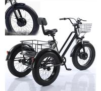 HDaspijh Tricycle éLectrique 3 Roues pour Adultes, Charge Maximale 200 Kg, VéLo Cargo éLectrique 20'', Pneus Larges, Batterie Amovible 48 V/12 Ah, Autonomie 35 Km, pour Courses Et Pique-Niques
