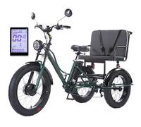 HDaspijh Tricycle éLectrique avec Siège Passager pour Adulte, VéLo éLectrique à Gros Pneus De 24 Pouces, Batterie Amovible 48 V/18 Ah, éCran LCD Et Phare, pour La Ville Et La Montagne,Green