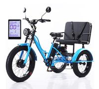 HDaspijh Tricycle éLectrique avec Siège Passager pour Adulte, VéLo éLectrique à Gros Pneus De 24 Pouces, Batterie Amovible 48 V/18 Ah, éCran LCD Et Phare, pour La Ville Et La Montagne,Blue