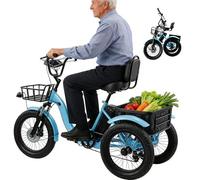 HDaspijh Tricycle électrique Pliable 18" pour Adultes, 7 Vitesses Mécaniques + 5 Vitesses électriques, 48 v 13 Ah - Autonomie De 44 Km, Tricycle électrique Urbain à Gros Pneus avec Phare LED Blue