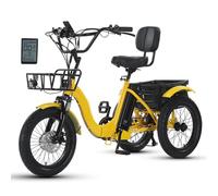 HDaspijh Tricycle électrique Pliable pour Adulte De 18 Pouces avec Grand Panier,Pneus Larges 18" x 3.0,écran LCD,Pente Facile À 15°,3 Modes De Conduite,Batterie 48 V 13 Ah - Autonomie De 44 Km Yellow