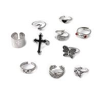 HDAUAOX Lot de 10 anneaux métalliques pour joint en cristal | Magnifique ensemble de bagues géométriques avec filet rouge tempérament sauvage