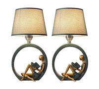 HDBCYUAZ lampe de table Lampe de table moderne Ensemble de 2 for Salon Chambre Bureau Lampes de chevet Résine Sculpture Base et Bleu Tissu Ombre Lumière lampes de table LED
