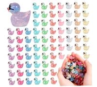 HDBHSBE Mini Ducks 100 Pack Mini Resin Ducks, Glow in The Dark Glitter avec des Lunettes de Soleil, des Animaux en résine pour la Maison de poupée Micro Fairy Garden DIY Craft Decor 100 Pack