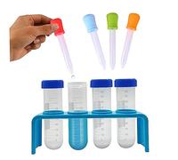 HDBHSBE Pack de Tubes à essai pour Enfants de 9pcs 50 ML Tubes à essai en Plastique pour Les Enfants scientifiques avec Gouttes Stand et pour Gouttes pour