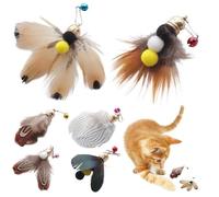 HDBHSBE Recharge de Jouet de Chat, 6pcs Jouet Baguette Chat Interactive, attachements Baguettes Remplacement, Naturel avec Un Teaser Cloche