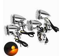 HDBUBALUS moto 39 MM ajustement fourche pince avant arrière LED clignotant indicateur lampe adapté pour Harley Sportster Dyna Bobber Chrome + blanc 4 pièces