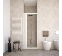 HDcasa Cabine de douche pliante en PVC, modèle Giada, porte extensible unique avec panneaux semi-transparents, ouverture latérale, gain place, blanche, fabriquée Italie, 75 cm