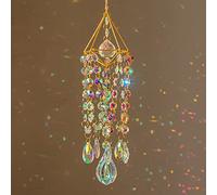 HDCRYSTALGIFTS Attrape-Soleil en Cristal à Suspendre Style Carillon de Jardin Attrape-Soleil Arc-en-Ciel Fait Main plaqué Or