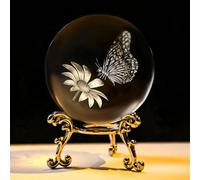HDCRYSTALGIFTS Boule de cristal 3D en forme de papillon de 60 mm - Cadeau pour femme, gravé au laser - Boule de cristal en verre avec support - Presse-papier - Cadeau décoratif pour les amoureux