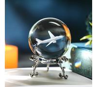 HDCRYSTALGIFTS Boule de cristal en forme d'avion gravée 3D 60 mm avec support en verre - Presse-papier - Cadeau pour homme