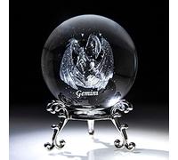 HDCRYSTALGIFTS Boule de cristal en forme de constellation 3D de 60 mm - Cadeau pour homme et femme - Boule de cristal gémeaux gravée au laser avec support - Presse-papier - Boule de verre - Décoration