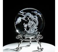 HDCRYSTALGIFTS Boule de Cristal en Forme de Dragon Chinois de 60 mm avec Support de Fleurs plaqué Argent, décoration d'intérieur