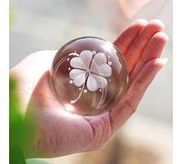 HDCRYSTALGIFTS Boule de Cristal en Forme de trèfle à Quatre Feuilles de 60 mm avec Support de Fleurs plaqué Argent, Boule en Verre Fengshui Décoration d'intérieur