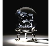 HDCRYSTALGIFTS Boule de Cristal gravée 3D avec Support 60 mm Dauphin Boule décorative en Verre (Transparent)
