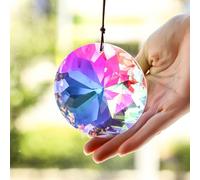 HDCRYSTALGIFTS Grand prisme en cristal à suspendre pour fenêtre, grand attrape-soleil, prismes à facettes de couleur AB, décoration d'arc-en-ciel, lustre, pendentif en cristal de 79 mm