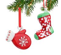 HDCRYSTALGIFTS Lot de 2 mini gants de Noël et chaussettes de Noël à suspendre, décorations de sapin de Noël en verre soufflé