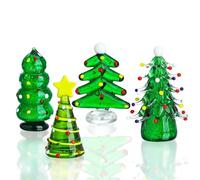 HDCRYSTALGIFTS Lot de 4 figurines de sapin de Noël en verre soufflé à collectionner 6,3 cm - Statue en verre - Décoration de vacances - Cadeau idéal pour la maison