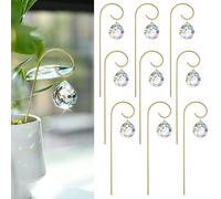 HDCRYSTALGIFTS Lot de 9 attrape-soleil en forme de boule de cristal de 30 mm avec treillis doré de 19,1 cm pour jardin miniature et plantes en pot, attrape-soleil féérique pour plantes d'intérieur