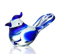 HDCRYSTALGIFTS Mini Figurine d'oiseau en Verre soufflé de 8,9 cm - Objets de Collection - Petite Statue de geai Bleu - Décoration en Cristal - Presse-Papier - Cadeau