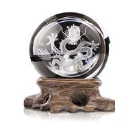 HDCRYSTALGIFTS Presse-papier 3D en forme de dragon avec boule de cristal Feng Shui avec support en bois pour décoration d'intérieur