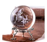 HDCRYSTALGIFTS Presse-papier en forme de boule de cristal en forme de constellation laser 3D avec support de fleurs plaqué argent (Capricorne)