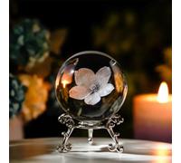 HDCRYSTALGIFTS Presse-papier en forme de fleur de cristal avec support plaqué argent - Boule décorative en verre de 60 mm pour décoration d'intérieur (fleurs de cerisier)