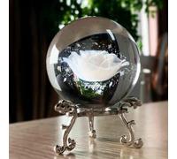 HDCRYSTALGIFTS Presse-Papier en Forme de Rose sculptée intérieure en 3D de 60 mm avec Support argenté pour décoration d'intérieur Fengshui